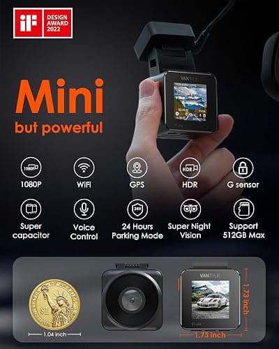 【Bundle: Vantrue E1 Lite 1080P WiFi Mini Dash Cam + CPL + Type C USB Hardwire Kit】 Vantrue E1 Lite 1080P WiFi Mini Dash Cam with GPS and Speed, Free App, Voice Control Detachable Dash Camera thumbnail 2