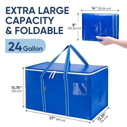 BALEINE 6-Pack Oversized Moving Bags with Reinforced Handles, Heavy-Duty Storage Tote for Clothes, Moving Supplies (Royal Blue, 6-Pack) thumbnail 2