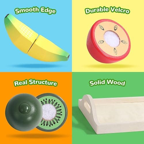 Fajiabao Wooden Play Food for Kids Kitchen Montessori Toys for 2 Year Old Girls & Boys Wood Cutting Fruit Set with Tray Fine Motor Skills Educational Toddler Gifts 2 3 4 5 6 thumbnail 8