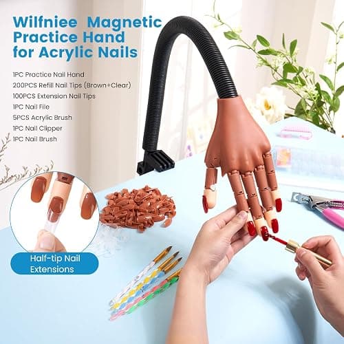 Wilfniee Magnetic Practice Hand for Acrylic Nails: Flexible Fake Nail Training Hand Practice - Manicure Hand Practice Kit for Beginners thumbnail 2