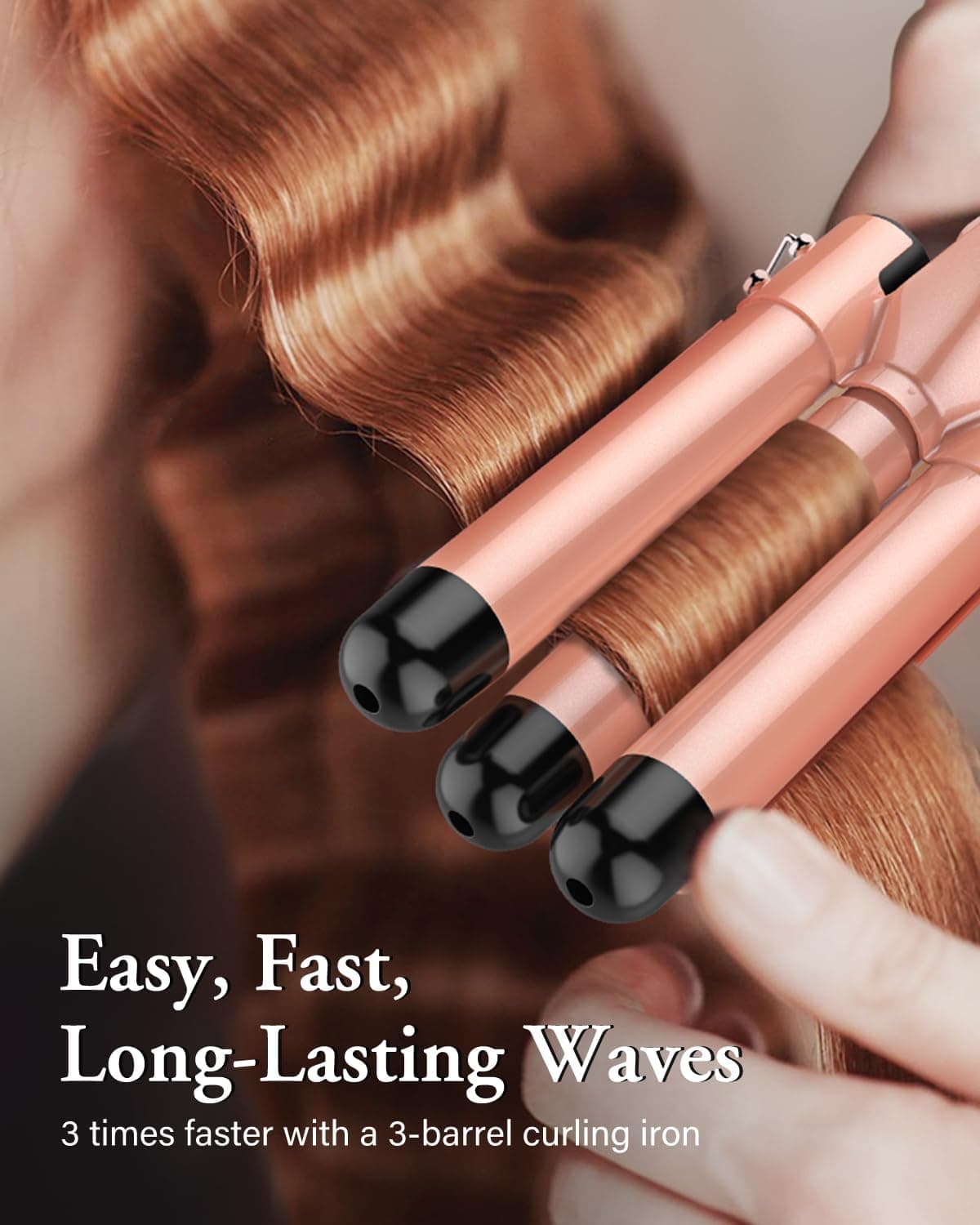 Waver Curling Iron Curling Wand - BESTOPE PRO 5 in 1 Curling Wand Set with 3 Barrel Hair Crimper for Women, Fast Heating Crimper Wand Curler in All Hair Type - Rose Gold thumbnail 3