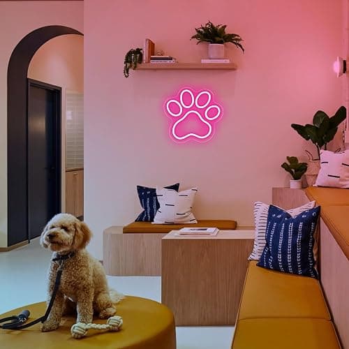 Aslanka LED Cat Dog Paw Neon Sign, Dimmable Led Doggy Foot Print Neon Light for Wall Decor, USB Powered Lighted Acrylic Kitten Sign for Living Room Bedroom Doghouse Pet Shop Daughter Girls Gifts-Pink thumbnail 3