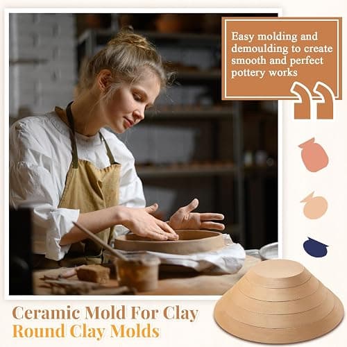 Sunnychicc 5 Pcs Round Pottery Molds for Handbuilding,6.14-10.87 Inch | Ceramic Plate Molds, Wooden Pottery Forms for Clay, Non-stick & Stackable, Slump Templates Tools for Crafts DIY Supplies thumbnail 5