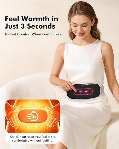 Portable Cordless Menstrual Heating Pad with 4 Heat Levels and 4 Massage Modes,Electric, Fast Large Heating Belly Wrap Belt (Black) thumbnail 3