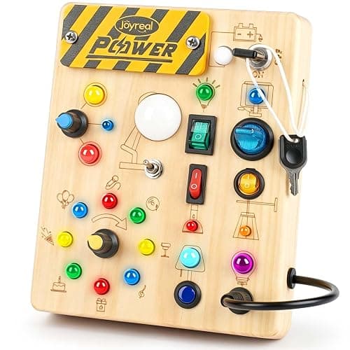 Joyreal Busy Board for Toddlers - Montessori Toys for 1 2 3 Year Old | Wooden Sensory Activity Board with 10 Switches & 19 Lights, Ideal Educational Travel Toy Gift for Boy & Girl Birthday - Image 1