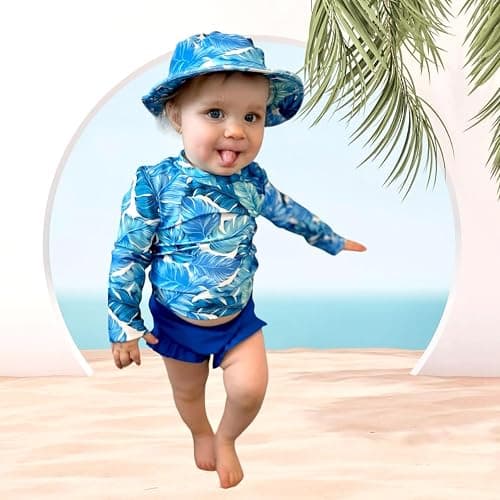 HINTINA Newborn Baby Girl Long Sleeve Swimsuit Bathing Suit with Hat thumbnail 3