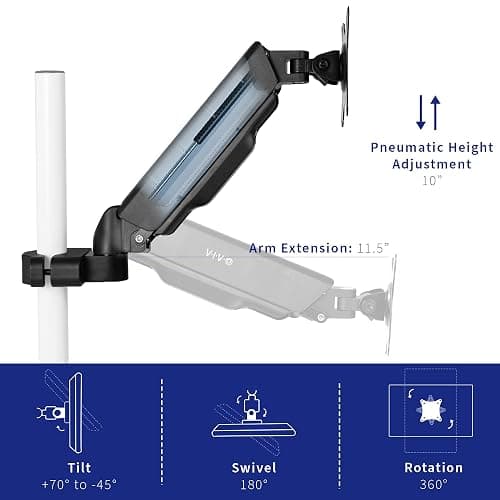VIVO Universal Full Motion Pneumatic Pole Mount Arm for 17 to 32 inch Monitor Screen, 75mm and 100mm VESA Plate, Black, MOUNT-POLE05A thumbnail 4