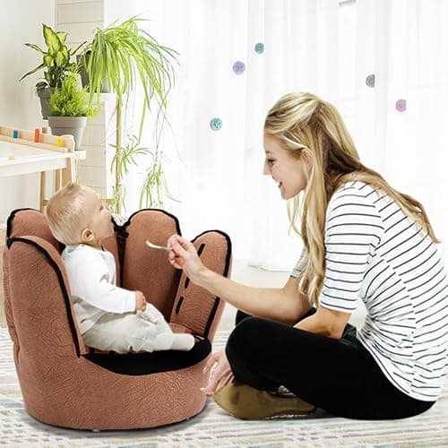 Costzon Kids Couch with Solid Wood Frame & Baseball Glove Design, Children Armchair for Play Room, Nursery, Kindergarten, Kids Room, Gift for Boys & Girls (Brown) thumbnail 2