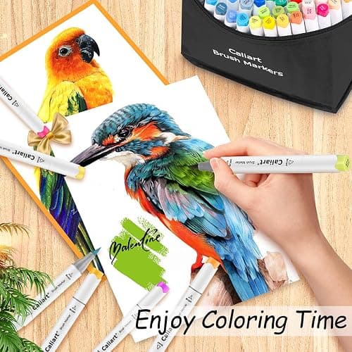 Caliart 101 Colors Alcohol Markers Brush Tip & Chisel, Dual Tip Art Markers Set for Adults Artists Sketch Illustration Coloring Book, Permanent Colored Drawing Pen Art Supplies Christmas Gifts thumbnail 2