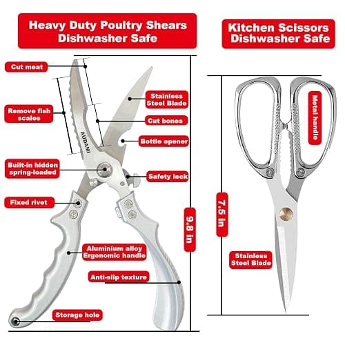 AUDAMI 2 Pack Kitchen Shears,Heavy Duty Stainless Steel All-Purpose Poultry Meat Scissors for Cooking-Dishwasher Safe thumbnail 4