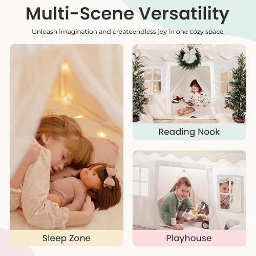 Tiny Land Play Tent with Padded Mat & LED Lights, Kids Tent, Playhouse for Kids, Indoor Bed Tent for Toddler, Toys for 3,4,5,6-Year-Old Girls, Neutral Color Play Room Furniture thumbnail 6