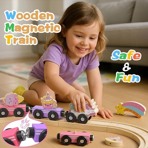 Unicorn Wooden Train Set for Toddler Girls Ages 2-4 Magical Fairy 38 Pcs Toddler Girl Toys with Railway Track Fantasy Toys for Girls 3-5 Year Old Kids thumbnail 4