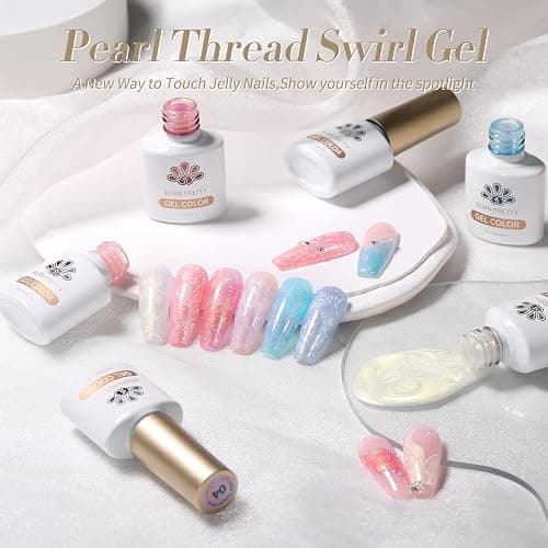 Born Pretty Vernis Gel Semi-Permanent Nacré, Vernis à ongles en Perle Spirale Rose Blanc Bleu Pearl Effet Sirène Brillant Vernis avec Fil UV LED Soak Off Nail Art, 7ML 6PCS - 7ml - Rose Blanc Bleu Perle 6pcs thumbnail 7