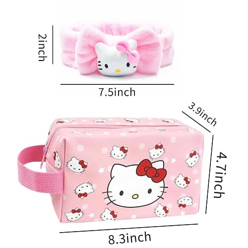 Toiletry Bag & Spa Headband, Cute PU Leather Ttravel Makeup Bag, Soft Makeup Headband for Washing Face, Gifts for Women Girls - A thumbnail 2