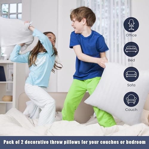 OKBA Set of 2 Throw Pillow Inserts, Hypoallergenic Soft & Firm Cushions with 100% Cotton Cover, 16x16 Pillows Filler for Side Sleepers, Sofa, Bed and Home Decor, Indoor Quality Hotel Pillows thumbnail 6