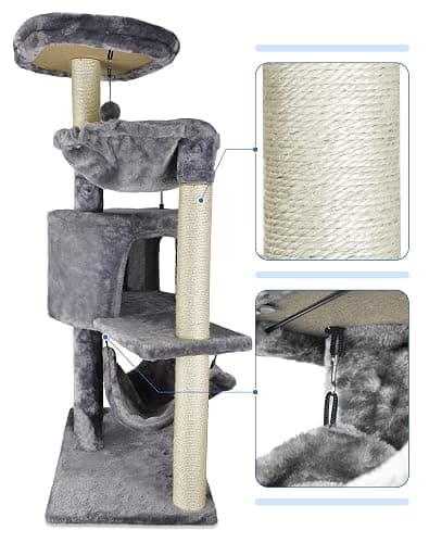 YUNIQUE Cat Tree with Cat Condo and Big Hammock, Grey thumbnail 5