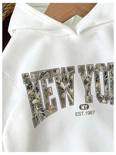 COZYEASE Girl's Letter Camo Graphic Hooded Sweatshirt Long Sleeve Drop Shoulder Hoodie 2025 Fall Outfits Pullover Tops thumbnail 4
