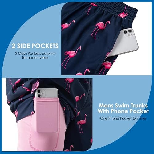XOMZG Men's Swim Trunks，Mesh Lining Quick Dry with Pockets Beach Shorts Hawaiian thumbnail 4