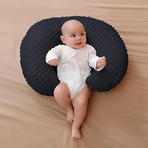 Nursing Pillow and Positioner with Cover for Breastfeeding and Bottle Feeding, Propping Baby, Tummy Time, Baby Sitting Support, Awake-Time Support (Black, 22" x 17.7" x 5.9") thumbnail 7
