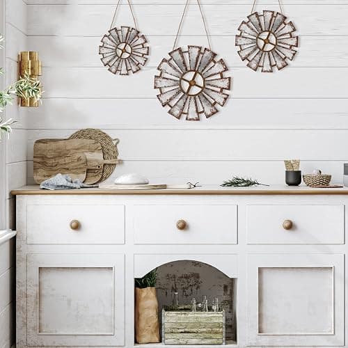 Yookeer 3 Pcs Wood Windmill Wall Decor Farmhouse Hanging Decoration Wooden Windmill Kitchen Decor Rustic Decor Living Room Sculpture Art for Bedroom Nursery Home Decor(Farmhouse) thumbnail 4