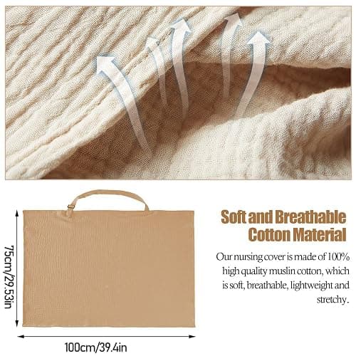 Muslin Nursing Cover for Breastfeeding, Soft&Breathable Cotton Breastfeeding Cover for Women,Privacy Nursing Covers with Arch Neckline Adjustable Hoop for Mother Nursing Apron (Coffee) thumbnail 2