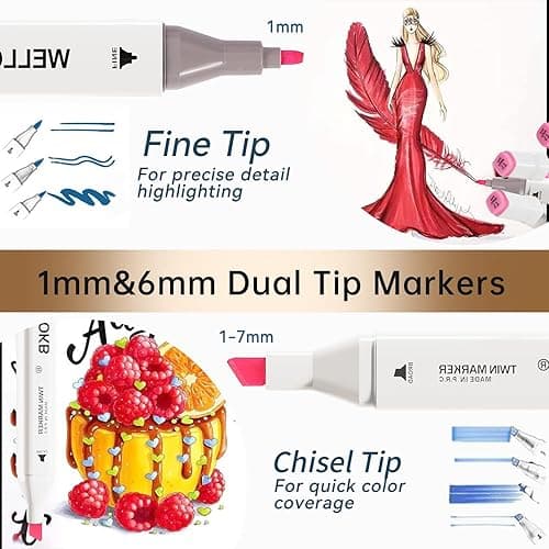 WELLOKB Alcohol Markers, 80 Colors Dual Tip Blender Art Markers for Coloring, Illustrations, and Sketching, Coloring marker for Book Painting (80PCS-White) thumbnail 4