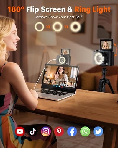 W & O Digital Camera for Teens,Y2K CCD Kids Digital Camera with 32G SD Card,180° Flip Screen Camera for Photography Vlogging with Fill Light, Point and Shoot Digital Cameras for Beginner(Black) thumbnail 2