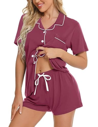 SWOMOG Womens Button Down Pajamas Set Short Sleeve Sleepwear Bride Soft Pj Lounge Sets XS-3XL - Image 1