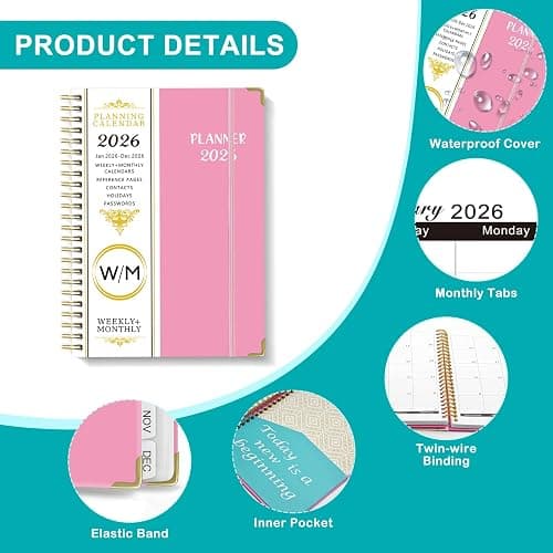 Mistep 2026 Dairy Planner Notebook A5 With Line Pages, Metal Coil Calendar, Weekly Plan, Work Record Schedule, 100G Writing Paper for US(Red notebook) thumbnail 3