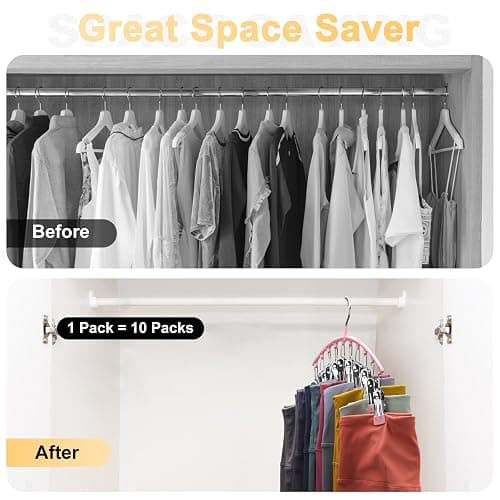Metal Yoga Pants Hangers 1 Pack w/10 Clips Holds 10 Leggings, Space Saving Hanging Closet Organizer w/Rubber Coated Closet Organizers and Storage, Pink thumbnail 3
