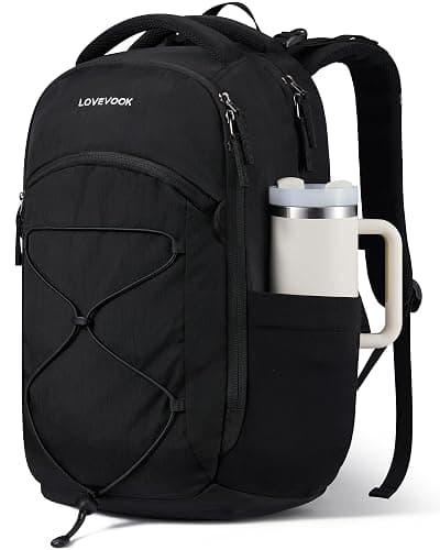 LOVEVOOK Everyday Laptop Backpack for Women & Men With Giant Tumbler Holder,15.6 Inch Classic Travel Work College Teacher Carry on Backpack Purse,Waterproof Computer laptop Bag Hiking Backpack,Black - Image 1