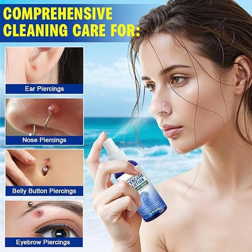 Piercing Aftercare Spray - Natural Saline Solution for Keloid Bump Removal & Ear Piercing Cleaning，Soothing Formula with Sea Salt, Tea Tree, Rosemary & Aloe Vera，Gently Cleanses New Piercings- 2 Fl Oz thumbnail 5