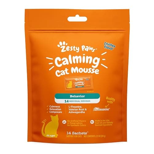 Zesty Paws Calming Mousse for Cats - Composure & Relaxation for Stress & Separation - Cat Calming Supplement with Ashwagandha, L-Theanine, Valerian Root & Vitamin B1-14 Count - Image 1