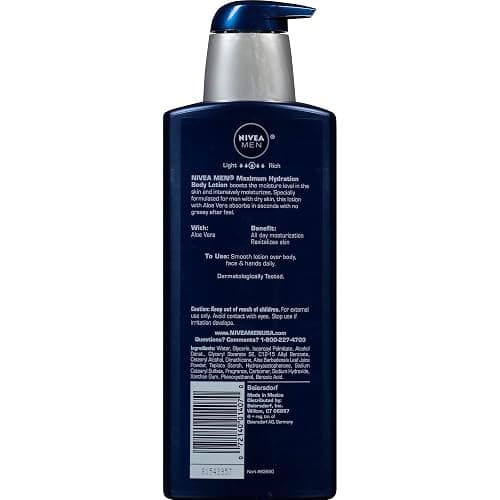NIVEA MEN Maximum Hydration 48-Hour Moisture Body Lotion for Dry Skin, Aloe Vera Lotion for Men, 3-in-1 Body, Face and Hands, Dermatologically-Tested, Holiday Gifts for Men, 16.9 Fl Oz Bottle thumbnail 9