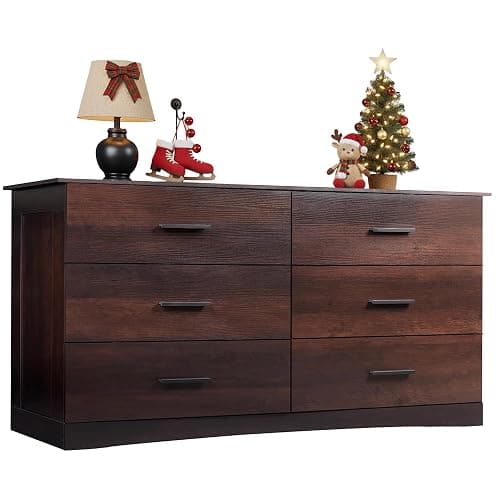 WLIVE Wooden Dresser for Bedroom, Wide Chest of Drawers with 6 Drawers, Large Brown Storage Tower Unit, Modern Minimalist Closet Store Organizer for Living Room, Hallway - Image 1