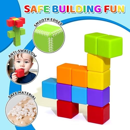 Magnetic Building Blocks Large, 1.65 inch Magnetic Stacking Cubes for Toddlers, Sensory & Montessori Toys for Boys & Girls 1 2 3 Years Old (12 PCS) thumbnail 2