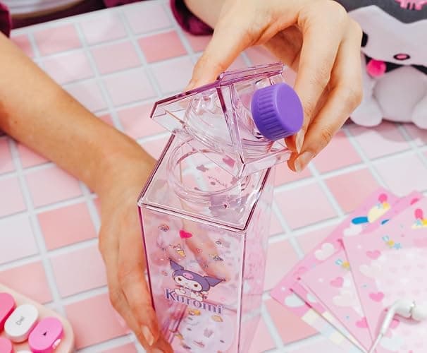 Silver Buffalo Sanrio Hello Kitty and Friends Featuring Kuromi and Raspberries Plastic Purple Milk Carton Pitcher Bottle, 16.2 Ounces thumbnail 5
