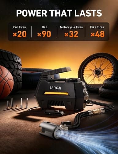AstroAI AIRUN H Tire Inflator Portable Air Compressor, 12V DC Tire Inflator, Auto Shut-Off with Digital Pressure Gauge & LED Light, Fast Inflation for Ca, Motorcycle, Bike Tires, 9.8Ft Cord, Yellow thumbnail 4