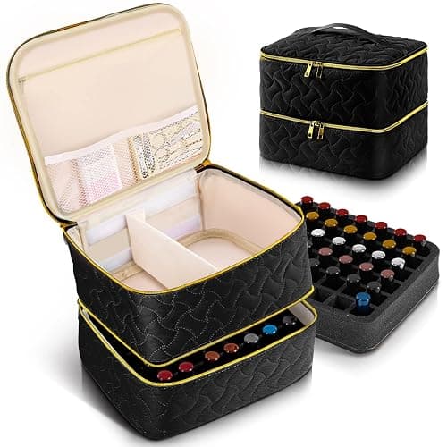 Nail Polish Organizer Case Holds 42 Bottles (15ml/0.5 fl.oz), Double-Layer Nail Polish Storage with Adjustable Dividers, Portable Nail Polish Bag for Nail Gel Nail Lamp and Manicure Tools, Light Blue - Image 1