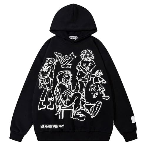 COOLMONAR Mens Cartoon Graphic Hoodies Streetwear Hooded Sweatshirt Pullover Hip Hop Fashion Y2K Hoodies Unisex - Image 1