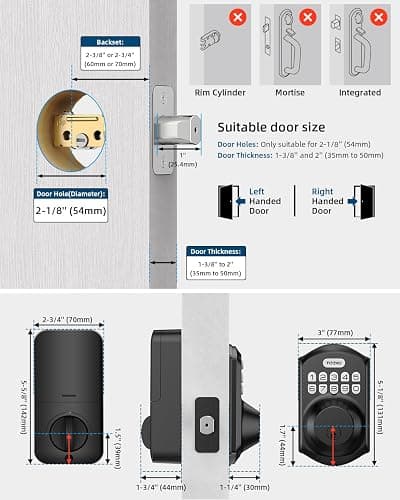 TEEHO TE001 Keyless Entry Door Lock with Keypad - Smart Deadbolt Lock for Front Door with 2 Keys - Auto Lock - Easy Installation - Matte Black thumbnail 6