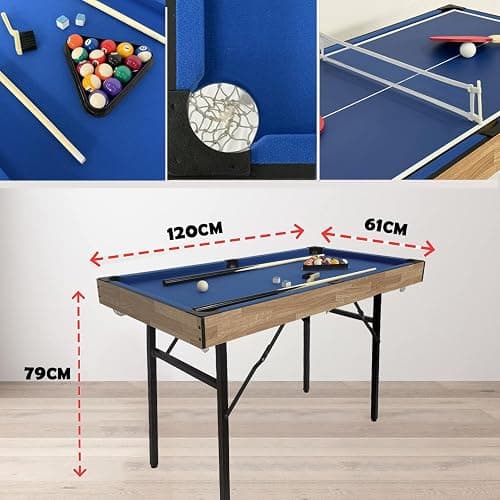 6 in 1 Multi Game Table Folding Pool Table, Billiard, Hockey, Table Tennis, Bowling, Shuffle Board and Tic Tac Toe with All Accessories thumbnail 2