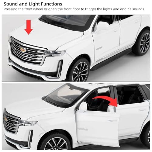 LOVEPOSELY 1:32 Scale Car Model Compatible for Collectible Escalade SUV Diecast Toy Vehicle, Zinc Alloy Pull Back Toy Car with Sound and Light for Adult Boys Girls 3 4 5 6 7 8 (White) thumbnail 6