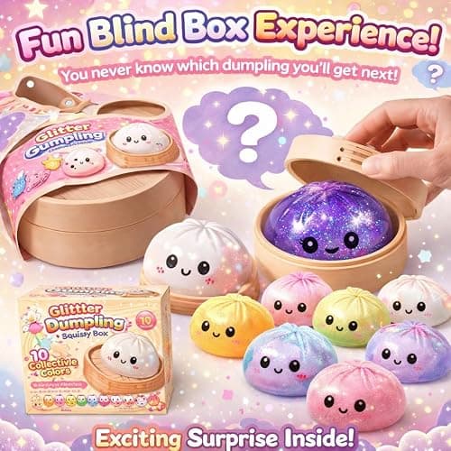 Glitter Dumpling Squishy-Rare Glitter Dumpling Stress Ball, Bun Stress Relief Fidget Low Rising Pink Gold Orange Rainbow Dumplings Toy with Steamer (Glitter White+Rainbow ) thumbnail 5