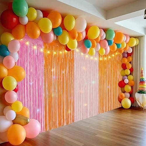 Frienda 4pcs Sunset Party Decorations 6.6ft Fringe Curtains Sunset Soiree Party Decorations Pink and Orange Backdrop Curtains for Autumn Thanksgiving Bridal Wedding Graduation Backdrop Decor thumbnail 5