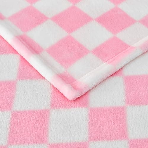 Edenleaf Pink Checkered Fleece Throw Blanket for Couch Warm Home Decor | Ultra Soft Cozy Fuzzy Blanket for Bed Sofa, Fluffy Lightweight Throw for Travel, Cute Holiday Gifts, All Seasons, 50"x60" thumbnail 8