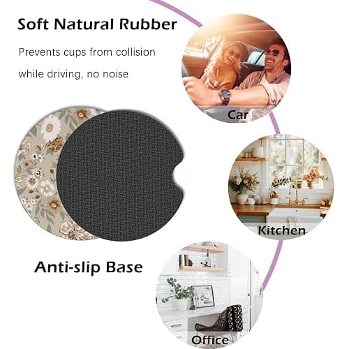2 Pcs Car Cup Coasters, Vintage Floral Universal Non-Slip Rubber Car Coasters for Cup Holders 2.75 inch, Car Interior Accessories for Women thumbnail 6