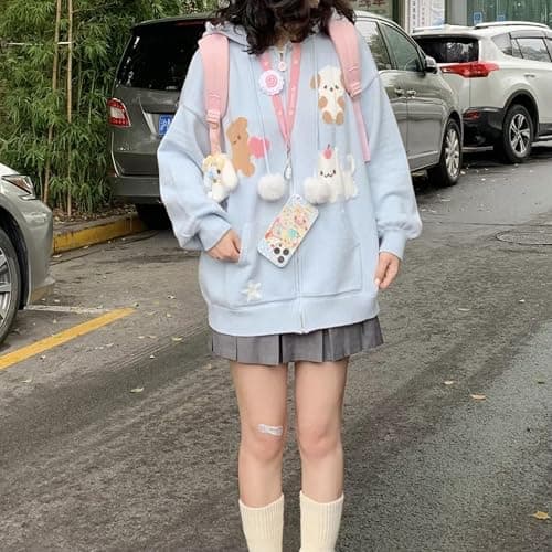 Erqiroc Kawaii Animal Graphic Knitted Cardigan Cutecore Cat Print Sweater Star Sweater Shoujo thumbnail 5