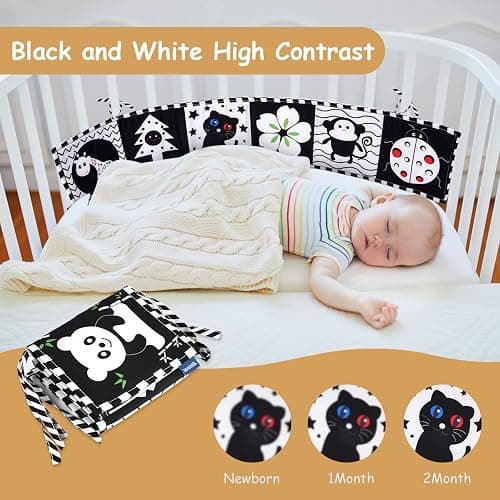 Vicloon Black & White Stoff-Buch,Bilderbuch aus Stoff,Schwarz Weiß Doppelseitig Baby Stoffbuch,Baby Spielzeug 0 6 Monate,Wahrnehmungs-Lernspielzeug,Geschenke für Babys -Tierstil thumbnail 5
