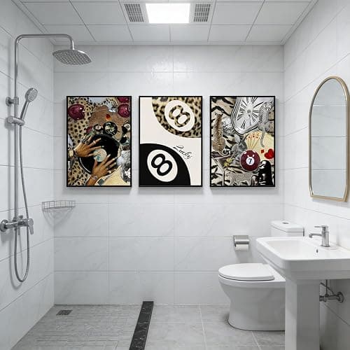3 pcs Fashion Cheetah Canvas Wall Art Leopard Painting Wall Decor Lucky 8 Ball Poster Prints Artwork Dark Red Cheetah aesthetic Pictures for Bedroom Living Room bathroom Home Decor 12x16 in Unframed thumbnail 7